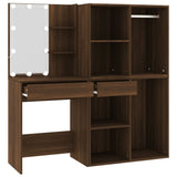 LED Dressing Table with Cabinets Brown Oak Engineered Wood 3120190