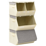 ZNTS Stackable Storage Box Set of 4 Pieces Fabric Grey & Cream 332901
