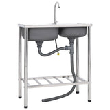 Camping Sink Double Basins with Tap Stainless Steel 151211