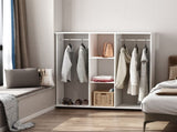Open Wardrobe Double Mobile Storage Shelves Organizer W/6 Wheels-White T3398P343294
