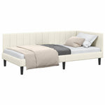 Corner Bed Frame with Headboard Cream 90 x 190 cm Velvet 42016345