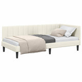 Corner Bed Frame with Headboard Cream 90 x 190 cm Velvet 42016345