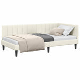 Corner Bed Frame with Headboard Cream 100 cm x 200 cm Velvet 42016365