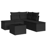 6 Piece Garden Sofa Set with Cushions Black Poly Rattan 3217725