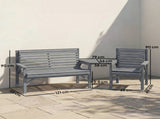 Wooden Garden Furniture Set with Parasol Hole, 1 Chair, 1 Bench and Detachable Table, Grey Embossed T3398P551587
