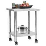 Kitchen Work Table with Wheels 80x45x85 cm Stainless Steel 51635