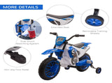 12V Kids Electric Motorcycle Ride-On, with Training Wheels, for Ages 3-6 Years - Blue T3398P348282
