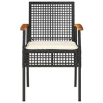 3 Piece Bistro Set with Cushions Black Poly Rattan Acacia Wood 366259
