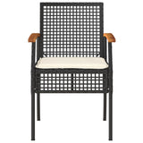 3 Piece Bistro Set with Cushions Black Poly Rattan Acacia Wood 366259