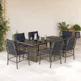 7 Piece Garden Dining Set with Cushions Grey Poly Rattan 3212068