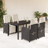 5 Piece Garden Dining Set with Cushions Black Poly Rattan 3212452
