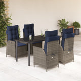 5 Piece Garden Dining Set with Cushions Grey Poly Rattan 3213308