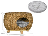 Wicker Cat Bed Cat House Stool with Washable Cushion, 44 x 43 x 41cm T3398P349909
