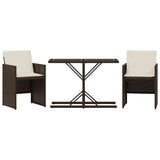 3 Piece Bistro Set with Cushions Brown Poly Rattan 365065