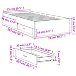 Bed Frame with Drawers without Mattress Smoked Oak 75x190 cm Small Single 3280444