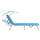 ZNTS Folding Sun Lounger with Canopy Blue Aluminium 310362