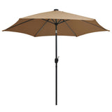 Garden Parasol with LED Lights and Aluminium Pole 300 cm Taupe 47363