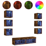 8 Piece TV Wall Units with LED Smoked Oak Engineered Wood 3216637
