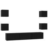 TV Cabinet Set Wall-mounted 7 pcs Black Oak Engineered Wood 3393397