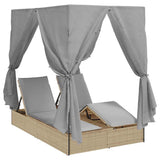Double Sun Lounger with Roof Beige 205 x 129 x 200 cm PE rattan 3376130