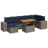 8 Piece Garden Sofa Set with Cushions Brown Poly Rattan Acacia 3328097