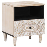 Bed cabinet with Drawer White 40 x 33 x 46 cm Solid Mango Wood 4018374