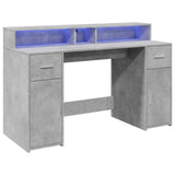 Desk with LED Lights Concrete Grey 140x55x91 cm Engineered Wood 3309423