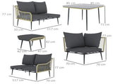 6 Piece Garden Furniture Set, Garden Corner Sofa Set with Thickened Cushions, Glass Top Table and T3398P320153