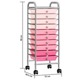 10-Drawer Mobile Storage Trolley Ombre Pink Plastic 320404