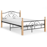 Bed Frame Black and Natural Oak Powder-coated metal, Oak wood 324941