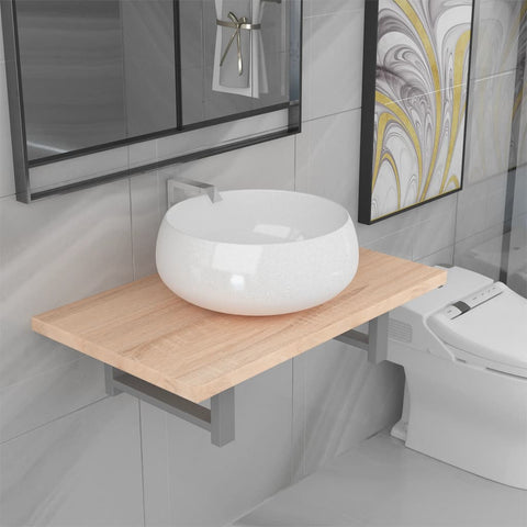 ZNTS Two Piece Bathroom Furniture Set Ceramic Oak 279330