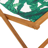 Folding Beach Chair Leaf Pattern Solid Wood Eucalyptus and Fabric 366566