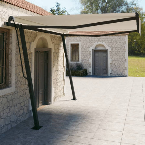ZNTS Manual Retractable Awning with Posts 4x3 m Cream 3070137