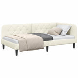 Corner Bed Frame with Headboard Cream 100 x 200 cm Velvet 42016623