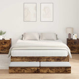 Storage Bed Frame with Drawer Smoked Oak 160 cm Engineered Wood 3335657