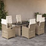 ZNTS 7 Piece Garden Dining Set with Cushions Beige Poly Rattan 3212494