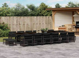17 Piece Garden Dining Set with Cushions Black Poly Rattan 3211003