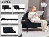 4-in-1 Velvet-Feel Double Sofa Bed, with Pillows - Black T3398P344492