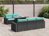 6 Piece Garden Sofa Set with Cushions Black Poly Rattan Acacia 3326248