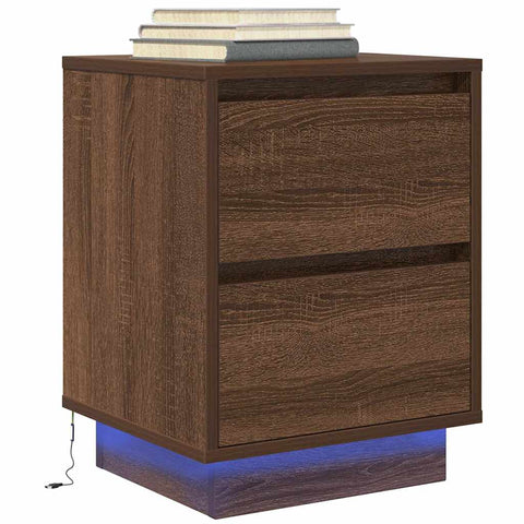 ZNTS Bedside Cabinet with LED Lights Brown Oak 38x34x50 cm 861295