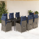 9 Piece Garden Dining Set with Cushions Grey Poly Rattan 3213313