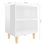 Bed Cabinets Solid Wood Legs 2 pcs High Gloss White 40x30x50 cm 805792