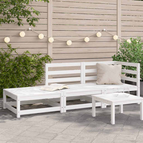 Garden Sofa with Footstool 2-Seater White Solid Wood Pine 837971