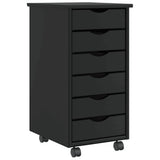 Rolling Cabinet with Drawers "MOSS" Black Solid Wood Pine 4015782