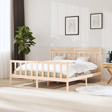 Bed Frame Natural Wood Solid Pine Wood Double Decorative Inlays 3100968