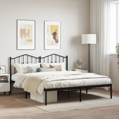 ZNTS Metal Bed Frame without Mattress with Headboard Black 180x200cm 373793
