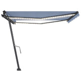 ZNTS Manual Retractable Awning with LED 400x350 cm Blue and White 3069821