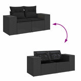10 Piece Garden Sofa Set with Cushions Black Poly Rattan Acacia 3327422