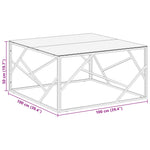 ZNTS Coffee Table Silver Stainless Steel and Tempered Glass 349955