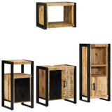 Bathroom Furniture Set 4 pcs Brown and Black Solid Mango Wood 3305658